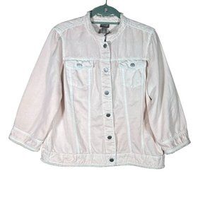 Chico's Pink Faded Jacket Fringe Button Up Size Large Cotton Linen